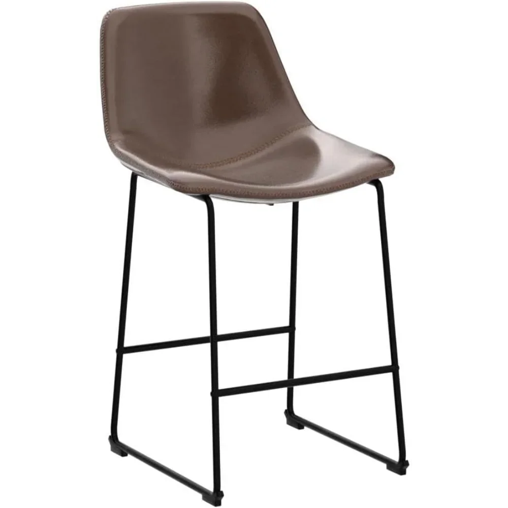 Pu Faux Leather Bar Stools Set of 2, Industrial Pub Barstools with Back and Footrest, Modern Armless Bar Height Stool Chairs