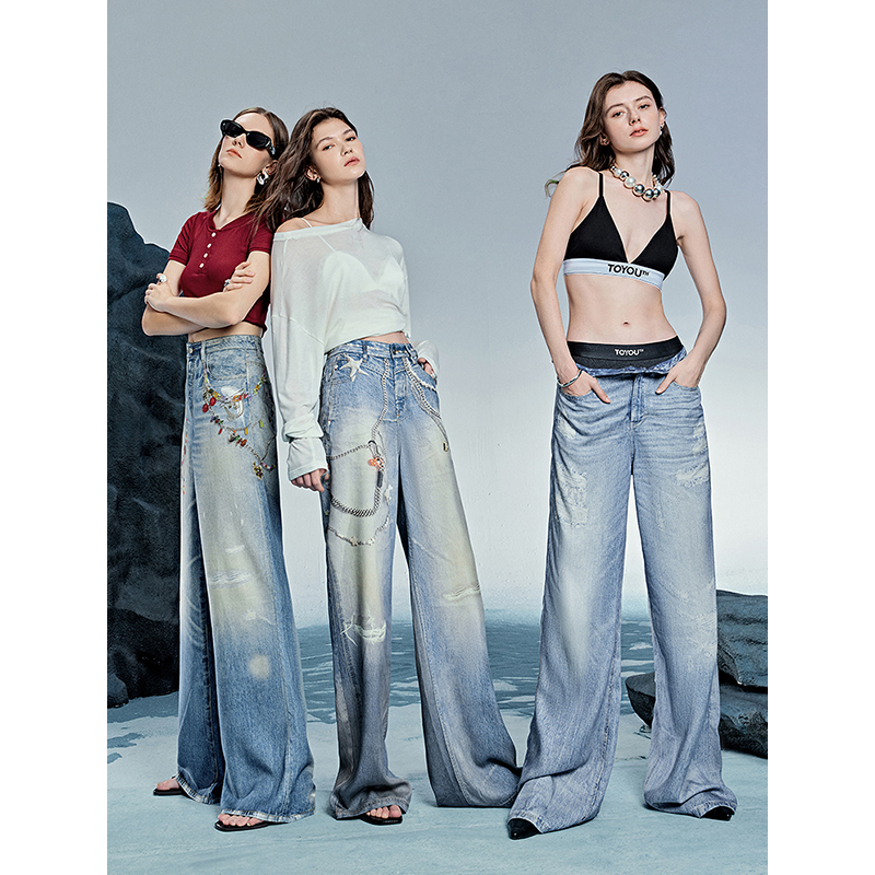 TOYOUTH Women Denim Jean 2025 Spring New Long Pants 8518053