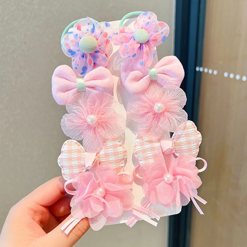 10 Pçs/set Fantasy Temático Flor e Arco Grampos de Cabelo com Malha e Ferro, Embelezados com Picos para Meninas de 3 a 6 Anos