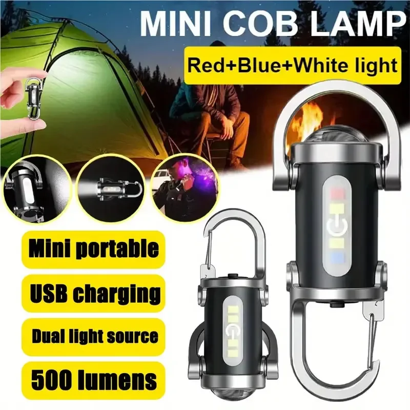 Mini llavero linterna recargable de bolsillo COB luz de trabajo gancho al aire libre luz de advertencia de emergencia para acampar caminar senderismo