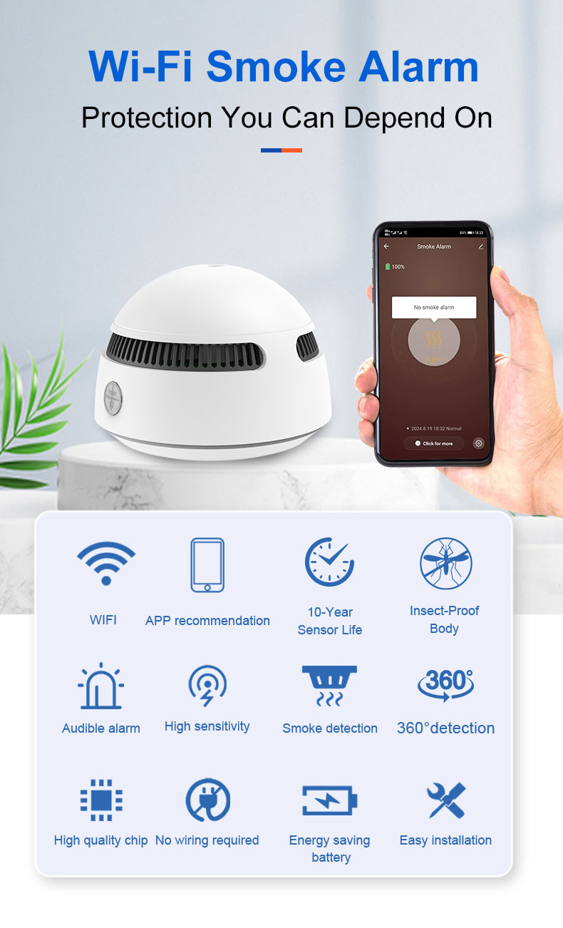 CPVAN Tuya WiFi Detector de humo alarma protección contra incendios Detector de humo sistema de seguridad para el hogar Sensor de alarma de incendio inteligente
