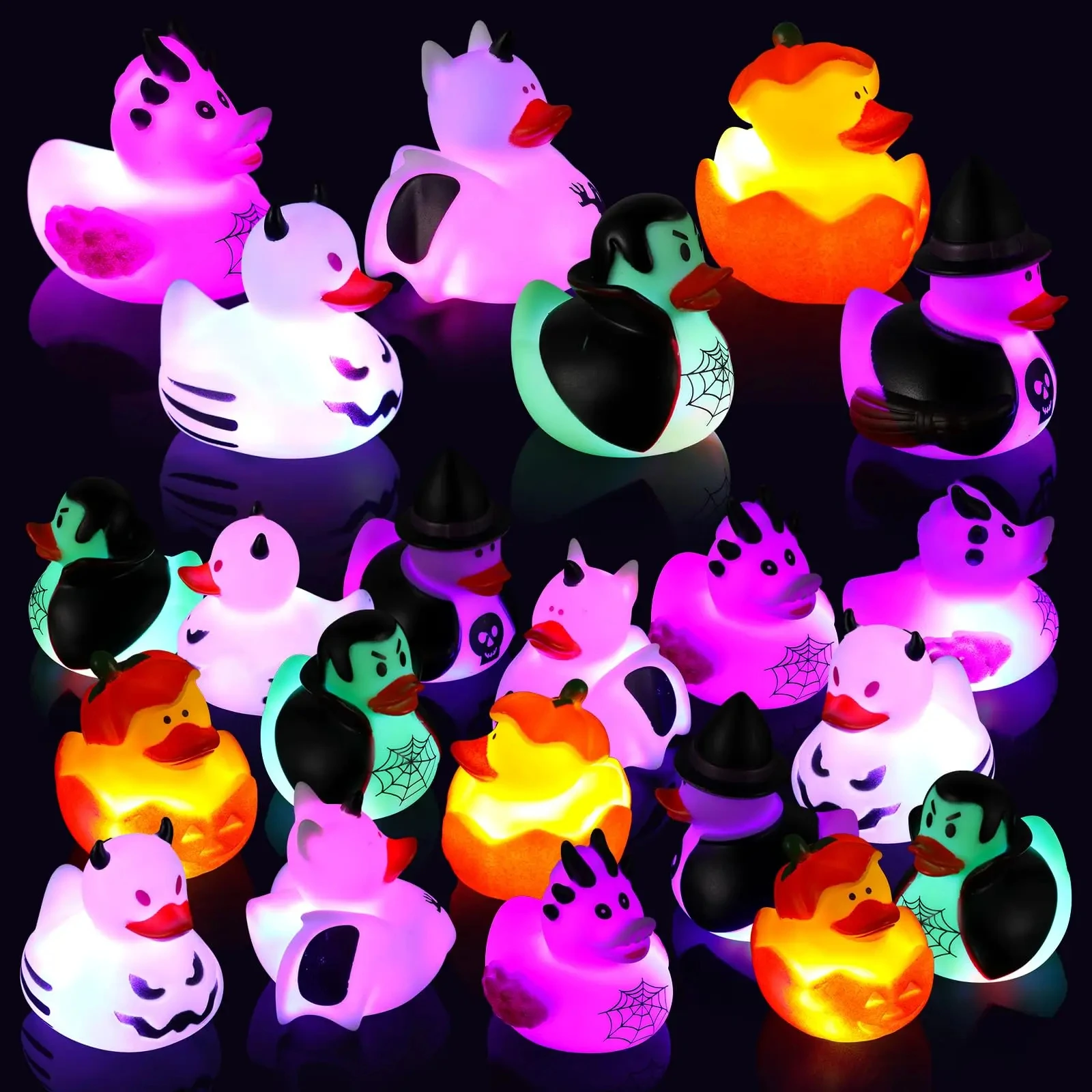 12Glow in The Dark Halloween Fancy Novelty Assorted Rubber Duck for Bath Squirt Squeak Duck,Halloween Theme Party Trick or Treat