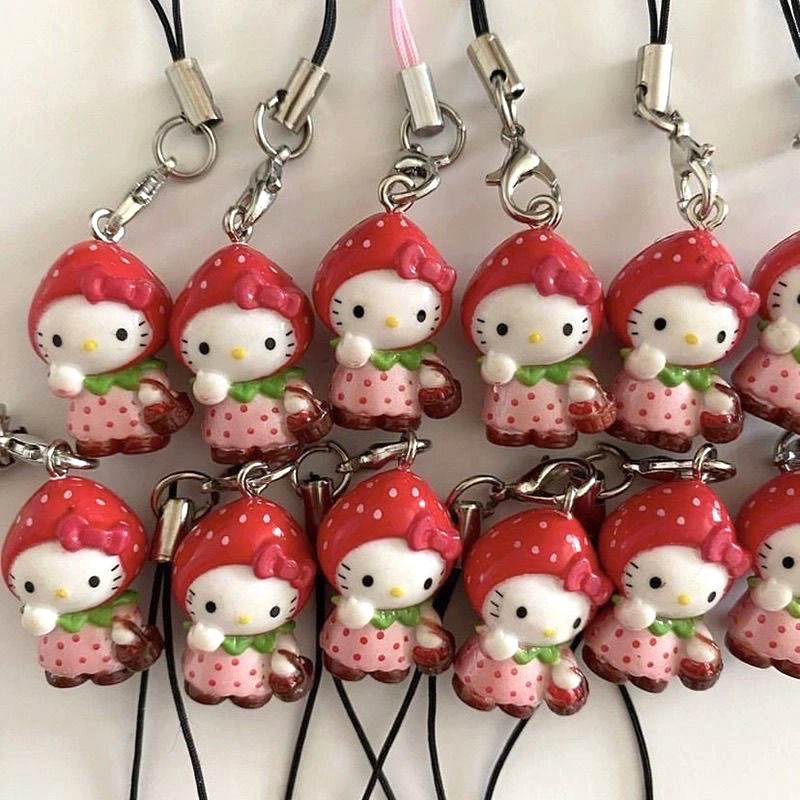 Kawaii Strawberry Holle Kitty подвеска для мобильного телефона милый забавный рюкзак «сделай сам» кулон брелки украшение друг подарок на день рождения
