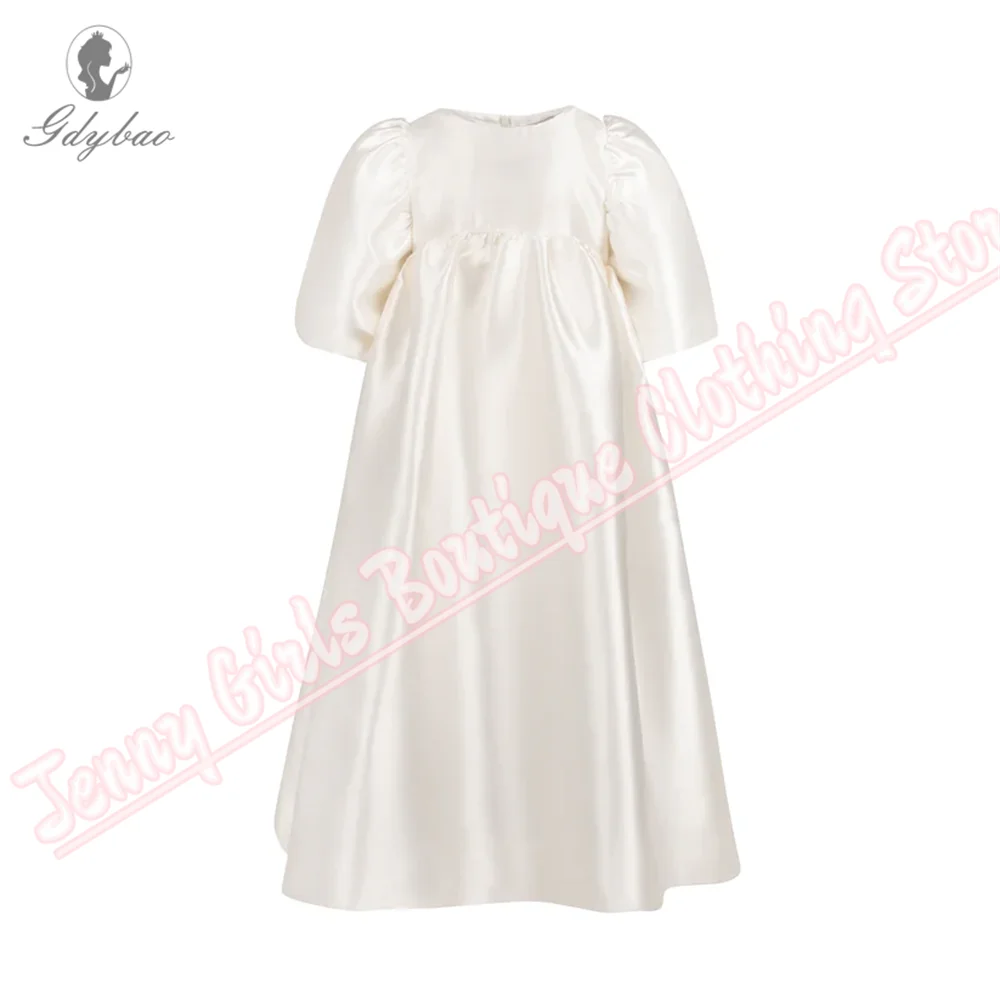 Satin Bow Back Princess 15 Quinceanera Dresses Short Sleeve Elegant Wedding Prom Flower Girl Dress Round Neck Sacrament Custom