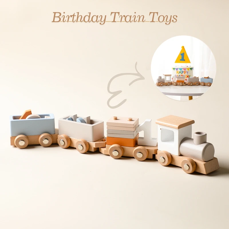 Montessori Toys Wooden Train Birthday Toy Baby Educational Toys Wooden Trolley Baby Learning Toys Number Of Wood Baby Toys Gifts