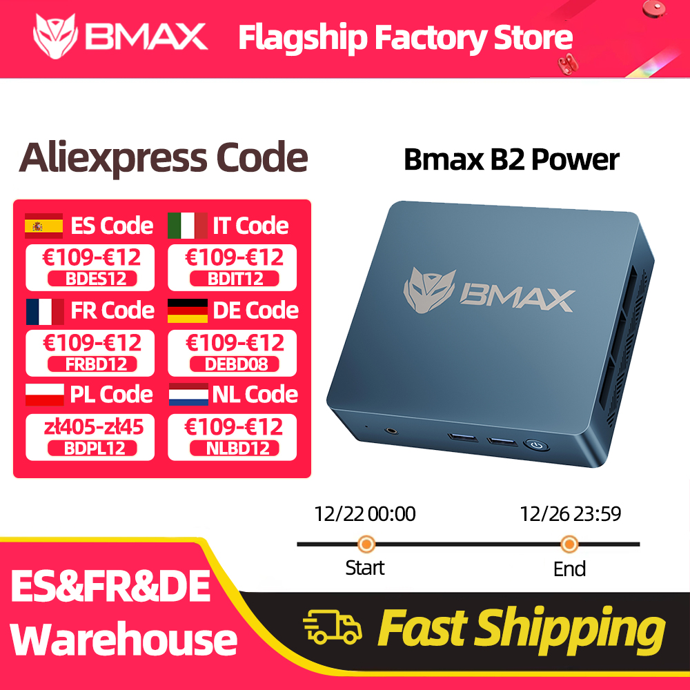 BMAX B2 Power New Mini PC Windows 11 PC HDMI Intel 5205U 8GB RAM 256GB SSD Intel UHD Graphics WiFi Bluetooth