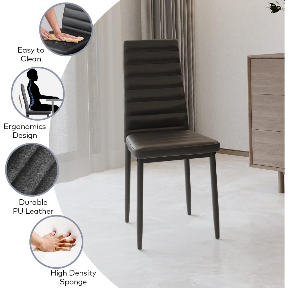 6 Person Glass Dining Table Set, 7 Piece 6 Person Kitchen Table and Chairs, PU Leather Modern Dining Room Set