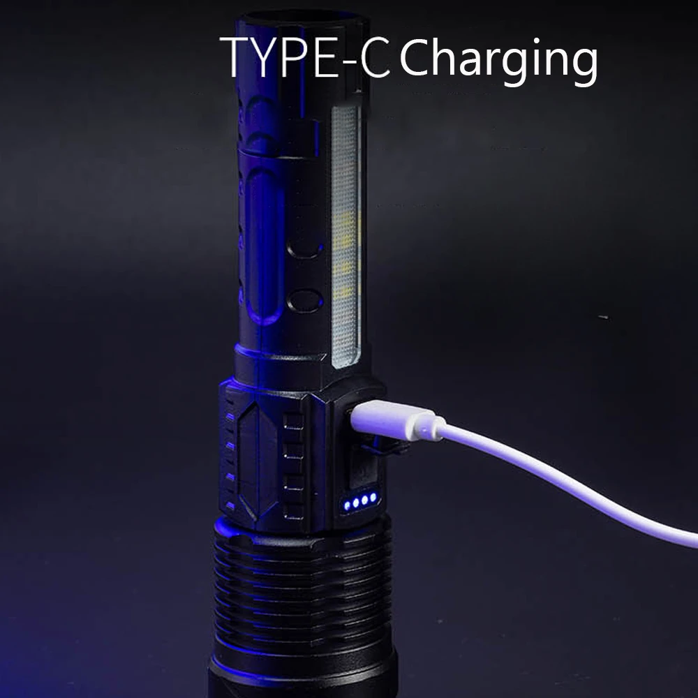 High Power LED Taschenlampe USB Aufladbare Taschenlampe Starke Licht Taschenlampe Long Range Taktische Zoom Lampe Outdoor Camping Laterne