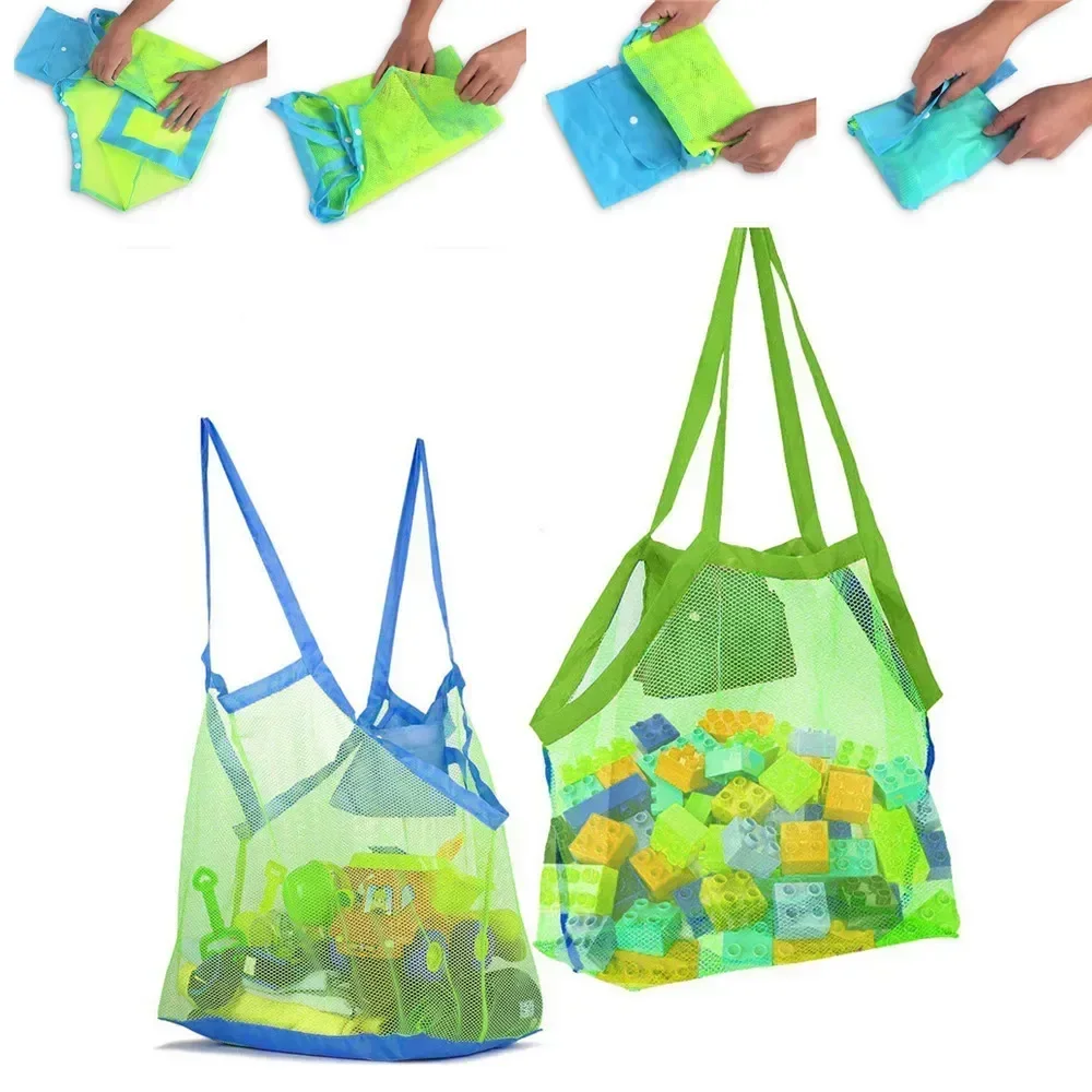 Grande saco de malha de brinquedo de praia crianças areia longe saco de malha portátil saco de armazenamento
