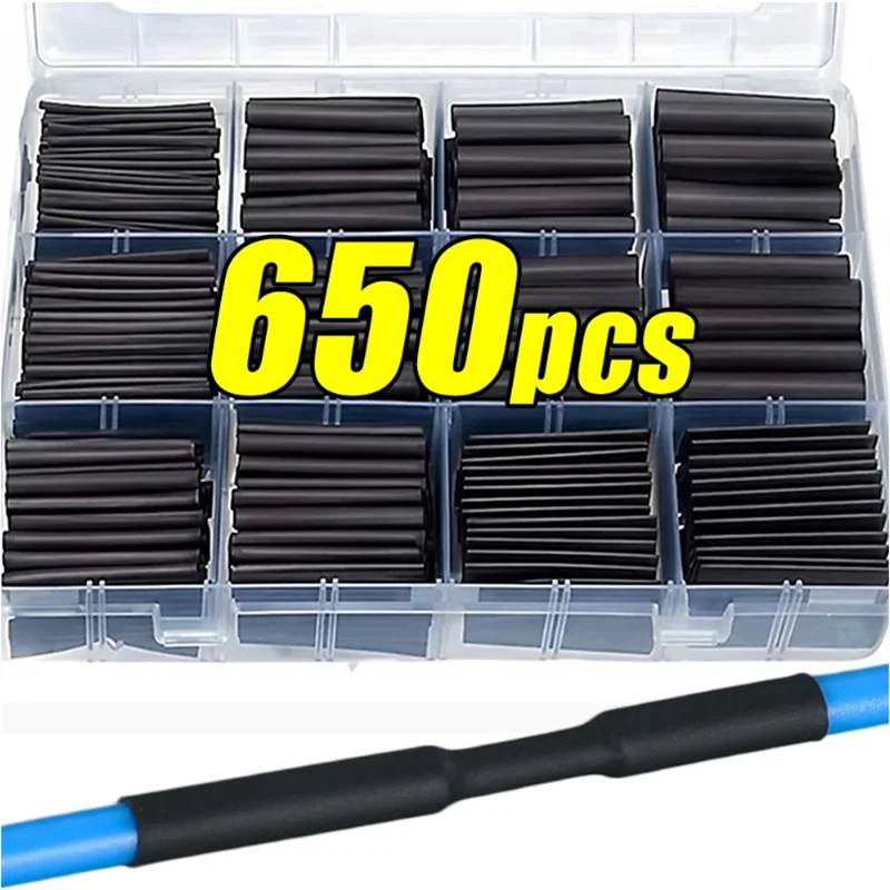 Kit de Tubo termorretráctil negro, tubo termorresistente, envoltura de cables retráctiles, Cable de conexión eléctrica, protector de manguitos aislantes