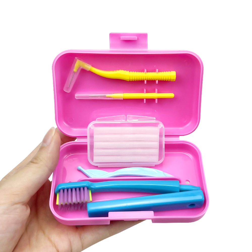 Oral Portable Toothbrush Orthodontic Set with Interdental Brush Toothbrush Teeth Cleaning Kits For Braces Gum Irritation Case