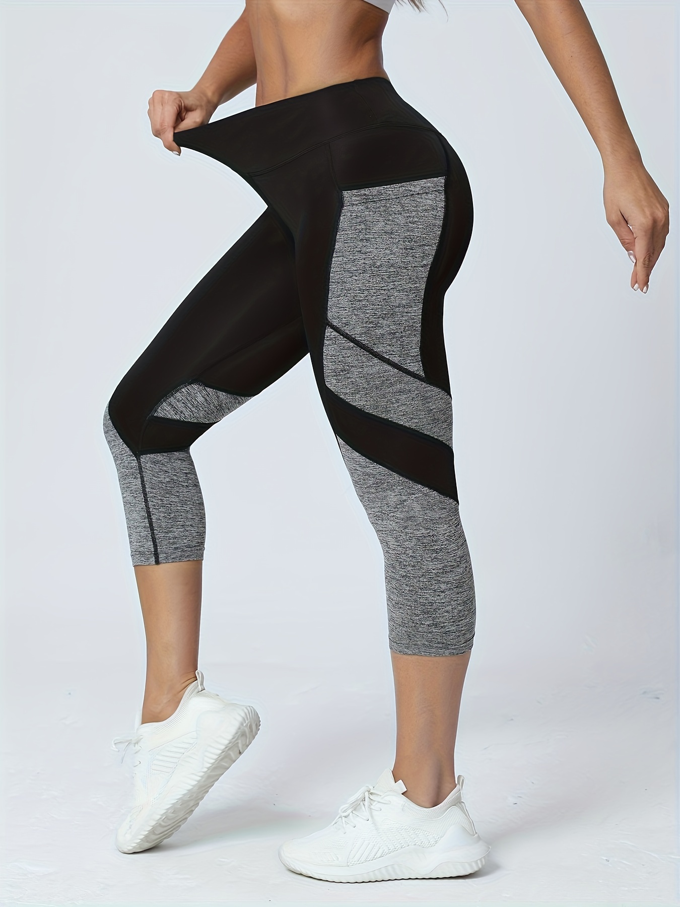 Yogabroek met patchwork, hoge taille, capri-legging, buikwandcorrectie-joggingbroek voor dames