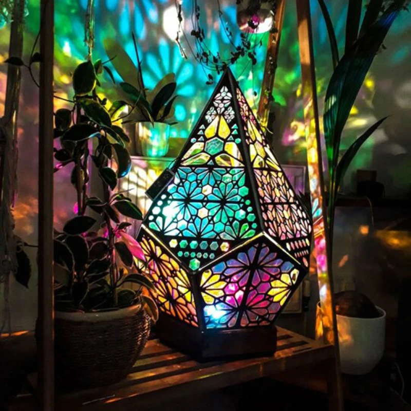 Lámpara de proyección Led de madera, lámpara de pie de estrella Polar multiusos con diamantes coloridos, luz nocturna, decoración bohemia