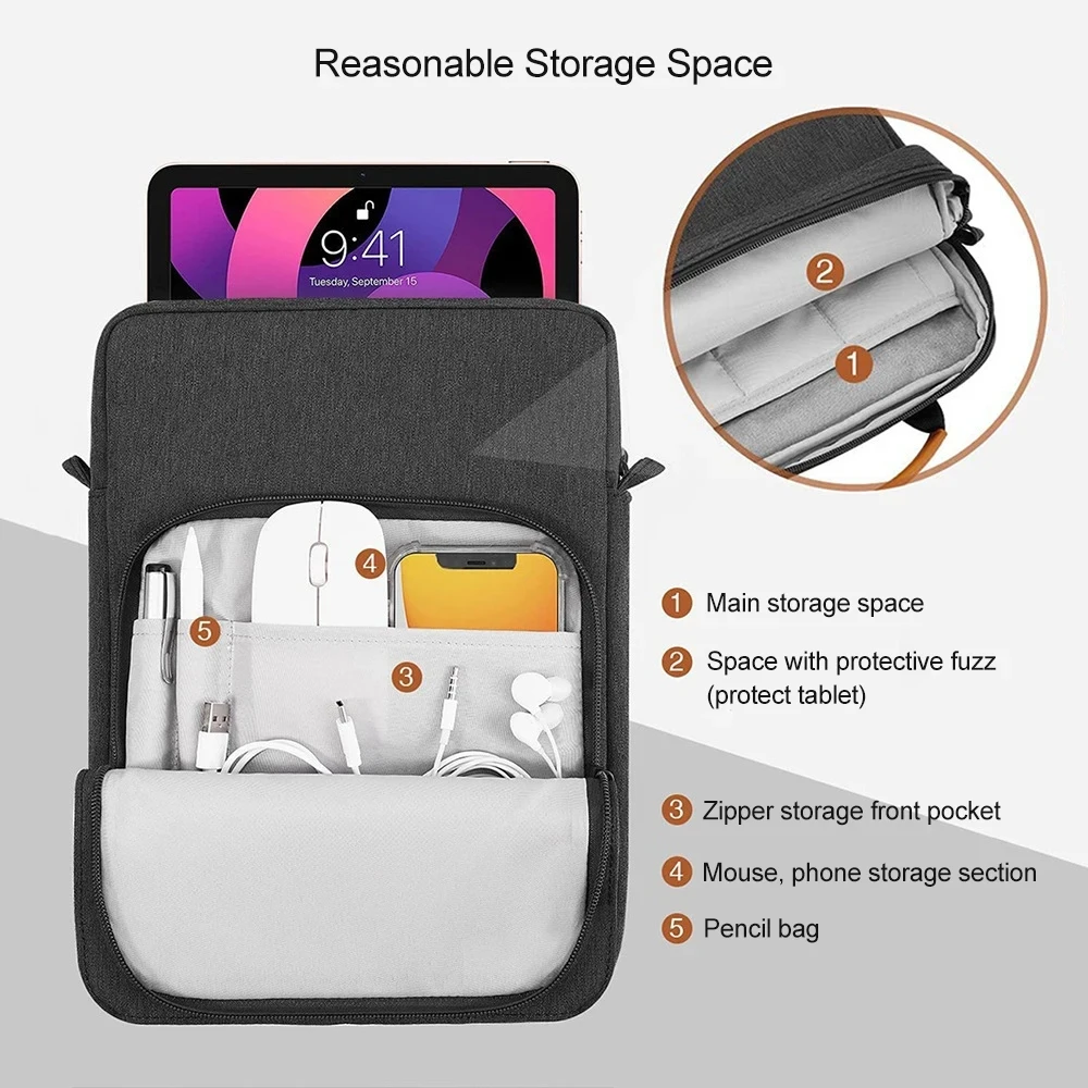 Capa para bolsa de laptop para macbook air & pro 11 12 13 polegadas bolsa para notebook à prova d'água para tablet de 9 a 13 polegadas com vários bolsos