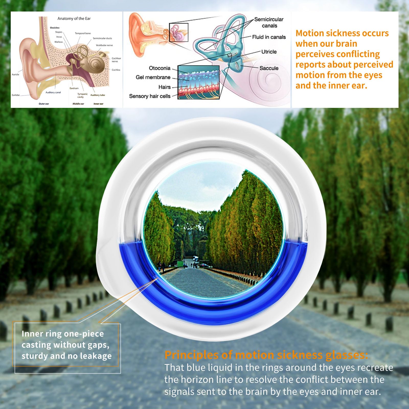 Óculos anti-vertigem para doença de movimento, óculos para aliviar a doença, sem lentes, óculos líquidos para adultos ou crianças