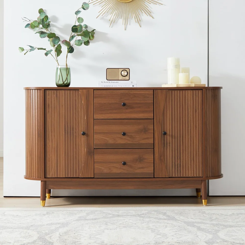 55inch bar Fluted Sideboard Buffet Cabinet with Storage,Oval Curved Edge Sideboard with Drawer, Buffet Cabinet for Diner, bar