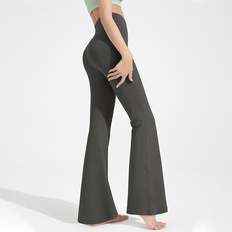 Pantalones desnudos de cintura alta para mujer, pantalones elásticos con parte inferior acampanada para ejercicio físico, informales, para correr al aire libre, Yoga