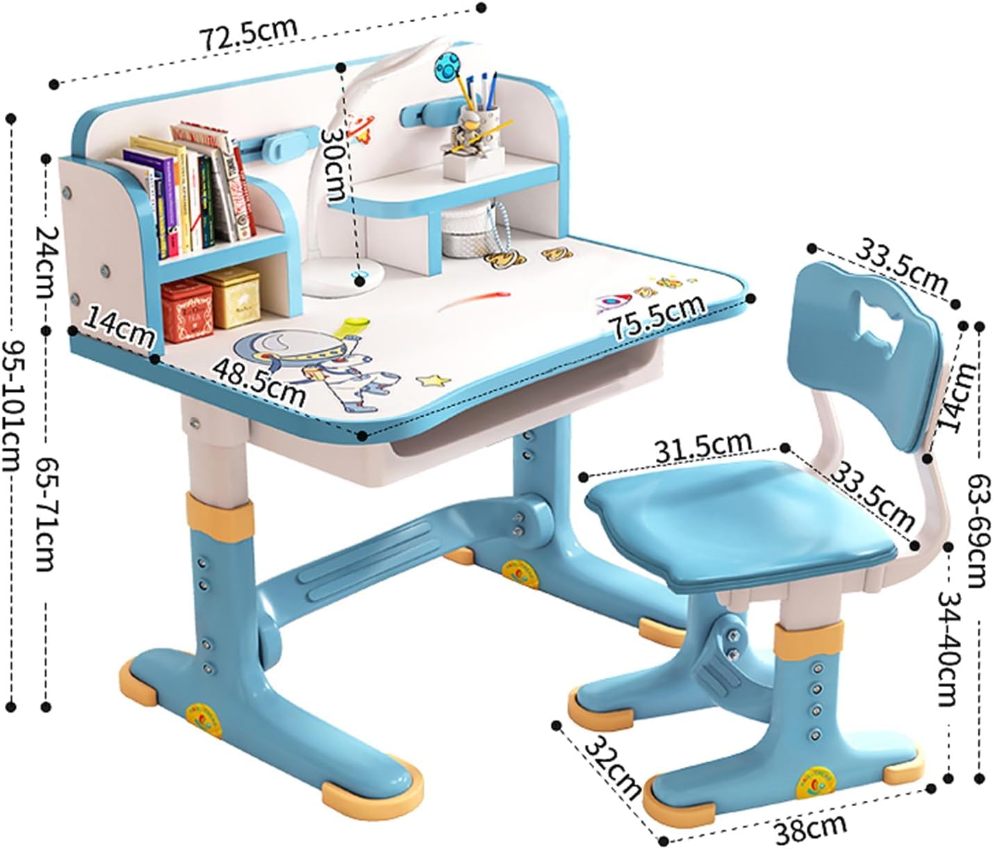 Erweiterte Desktop-Kinder-Schreibtisch-Chair-Set, adjustable Höhe ergonomische Kinderstudientisch und Chair, multifunctional Leernsta
