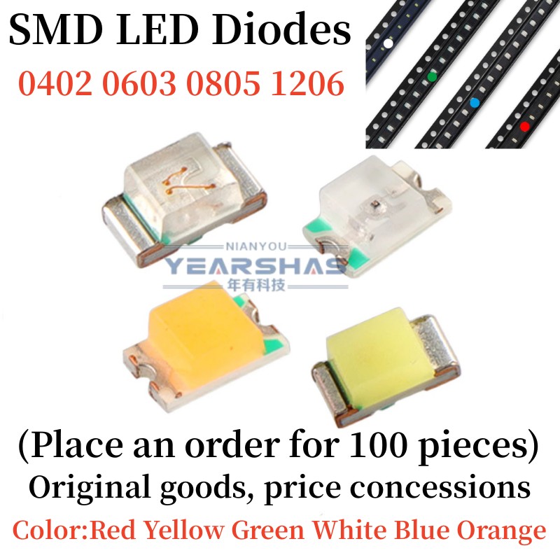 100 Stuks 0402 0603 0805 1206 1210 3528 5050 5730 Smd Led Rood Geel Groen Wit Blauw Licht Emitting Diode Heldere Led Lichtdiode