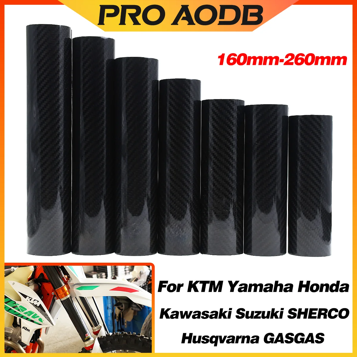 160mm-260mm Carbon Fiber Gabel Schutz Wrap Abdeckung Für KTM SHERCO Kawasaki Suzuki Honda Yamaha Husqvarna motocross Universal