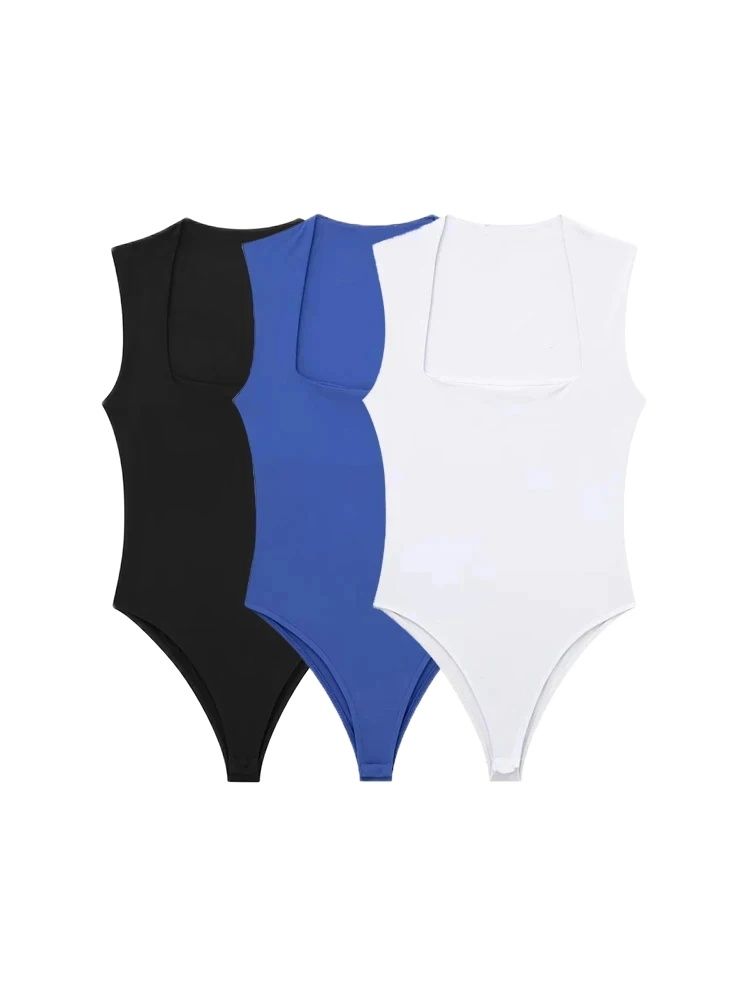 TRZA-skinny bodysuits voor dames, sexy mode, vierkante hals, mouwloos, drukknoop, vrouwelijke speelpakjes, mujer