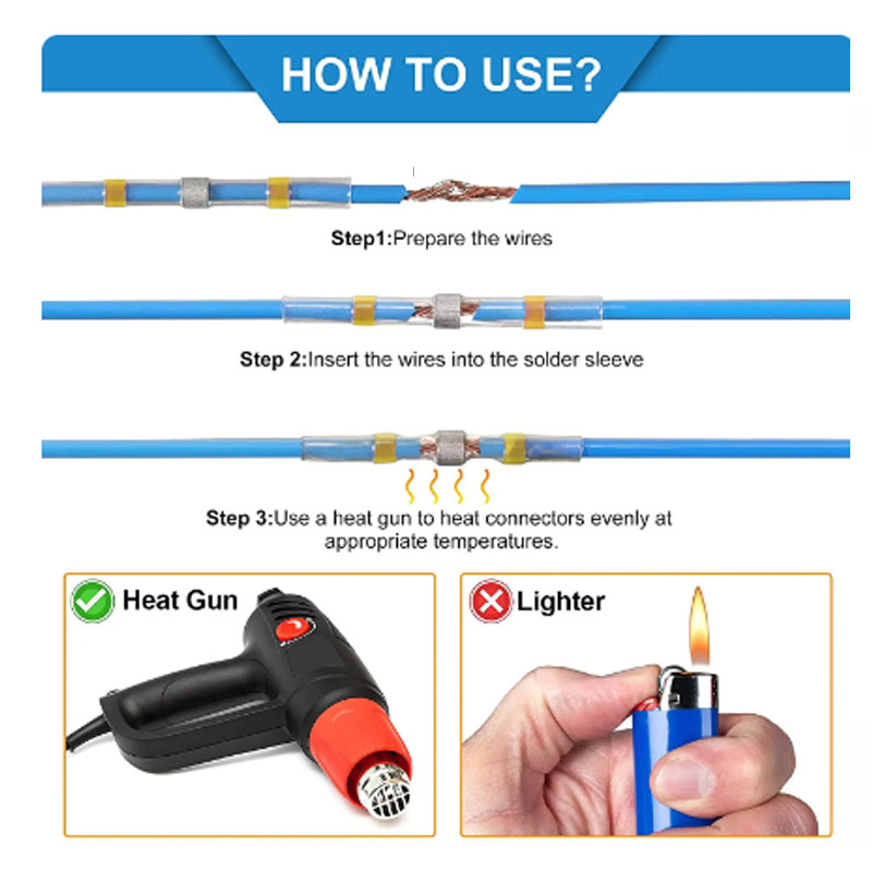 솔더 도장 와이어 커넥터, 열 수축 버트 절연 커넥터 키트, 자동차 마린 튜브, termorettil, 100 개