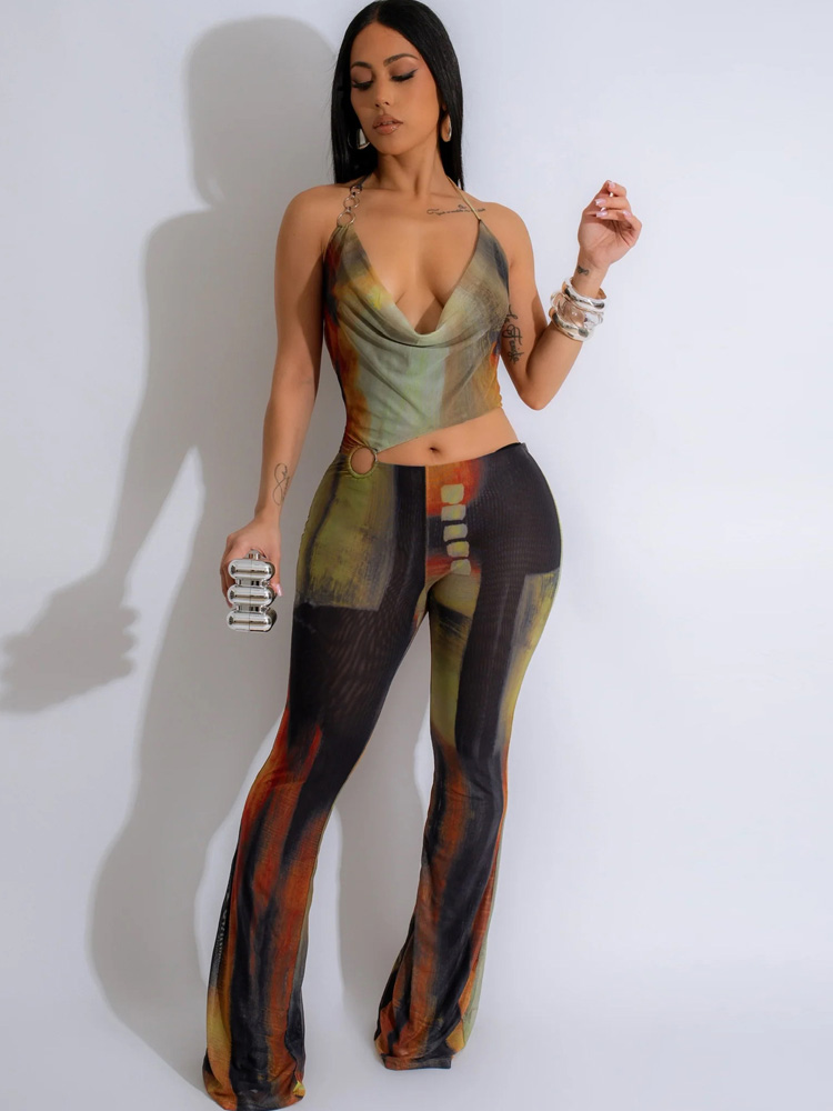 Beyprern-女性用ホルターネックカットアウトOリングタイダイロンパース、女の子用オーバーオール、1ピースの衣装、夢のジャンプスーツ、クラブウェア