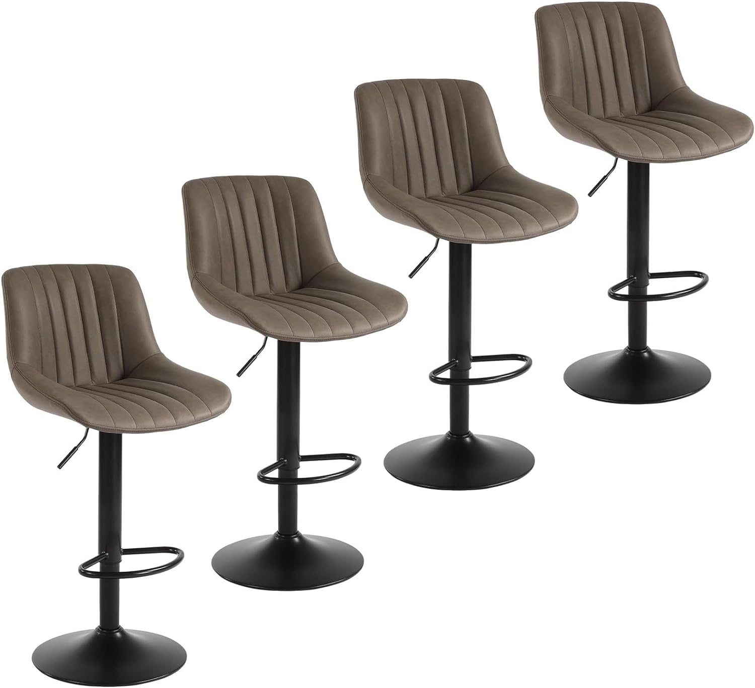 Ralex-Stuhl Barhocker 4er-Set, drehbare Barhocker in Thekenhöhe mit Rückenlehne, verstellbare Barstühle aus PU-Leder, Braun