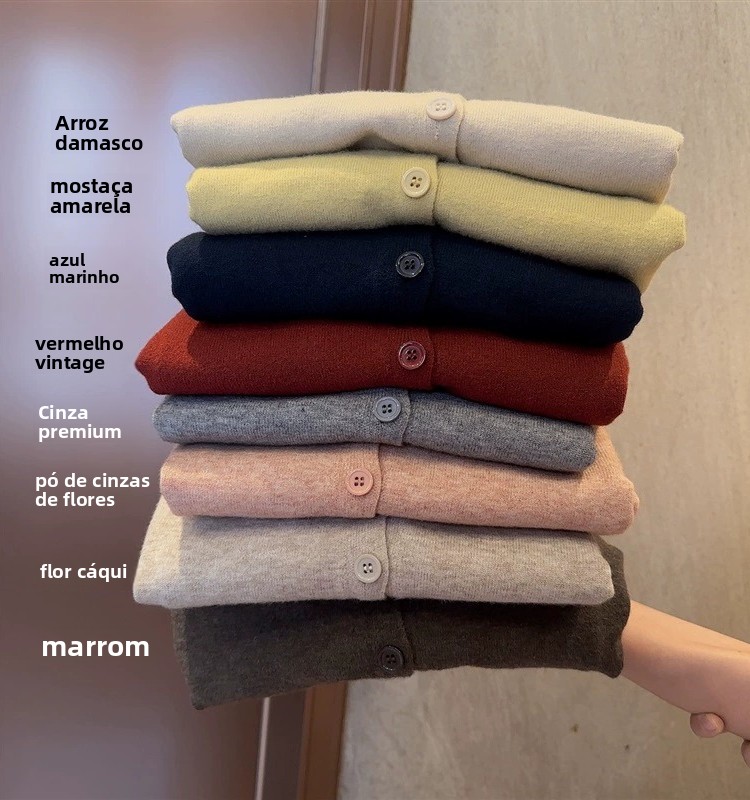 Cardigan de Lã Tricotado io e gável à Pele, Solto, Curto, Decote em V, Estilo Coreano, Jaqueta de Suéter Primavera 2024...