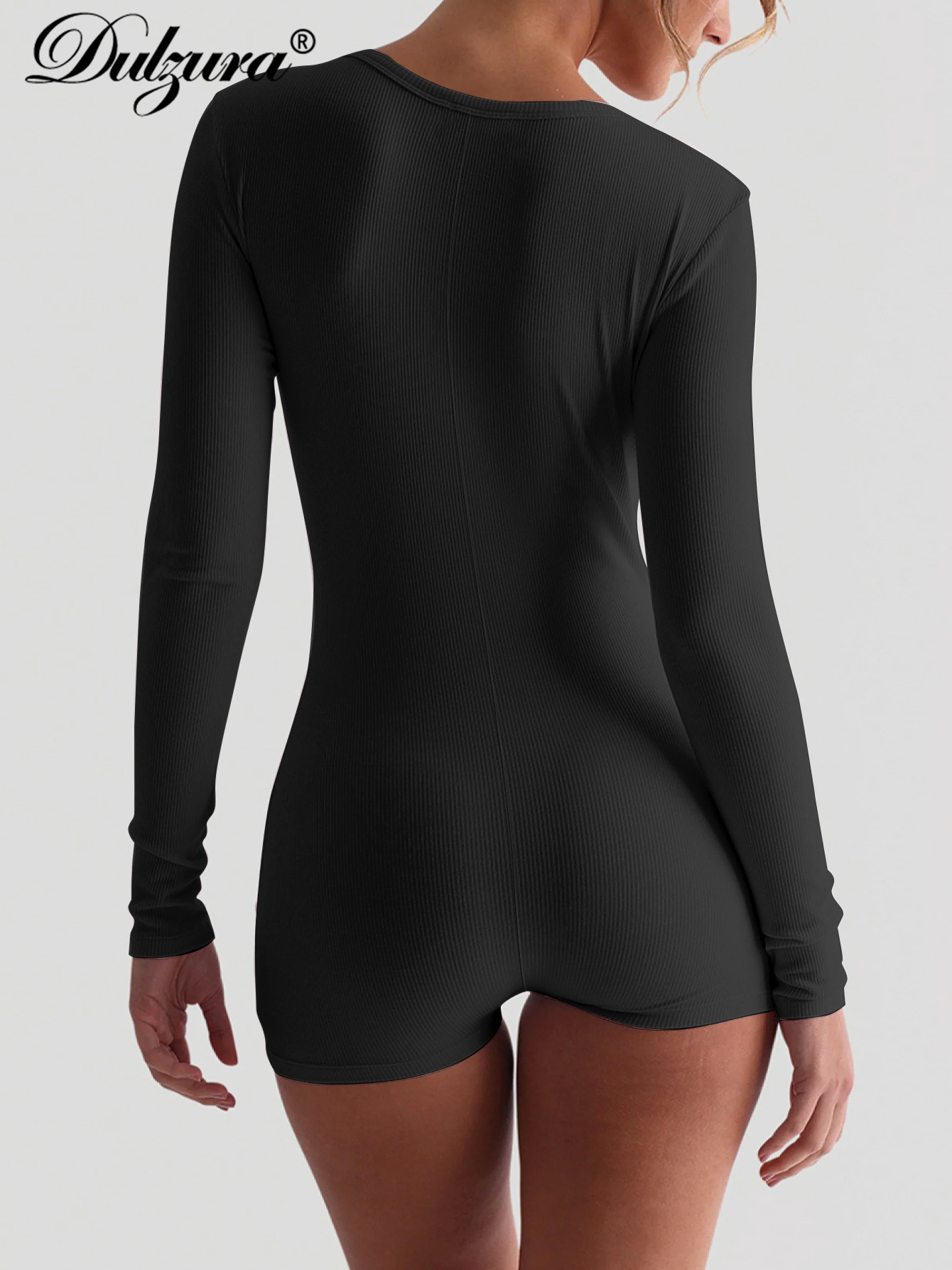 Dulzura スキニー長袖ロンパース固体ボディコンジャンプスーツロンパースイブニングパーティークラブホリデーワークアウトスポーツ女性服 Y2K