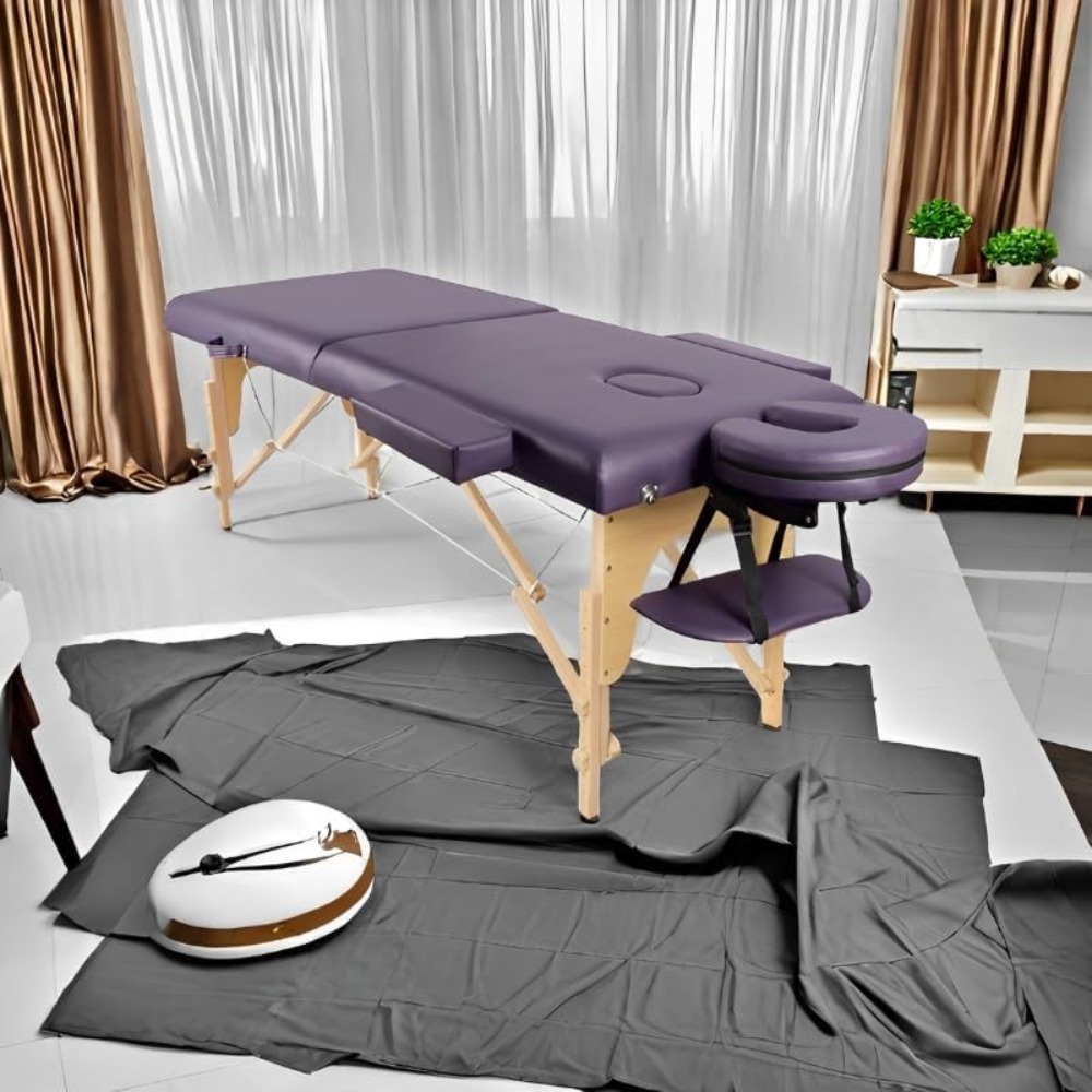 Mesa de masaje plegable, 2 zonas de madera, para fisioterapia y tatuajes