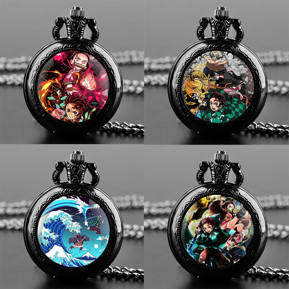 Reloj de bolsillo de cuarzo Anime Demon Slayer Tanjiro Nezuko para mujer y hombre, collar con colgante único, reloj de cadena, accesorios de regalo