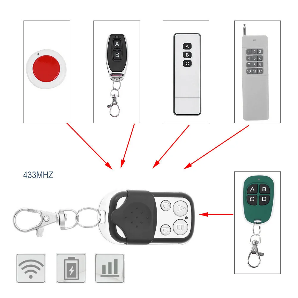 5Pc Metal Push Button Remote Control Transmitter ABCD / Lock Unlock 4Button 433MHz Universal 4 Buttons Garage Door Opener Remote