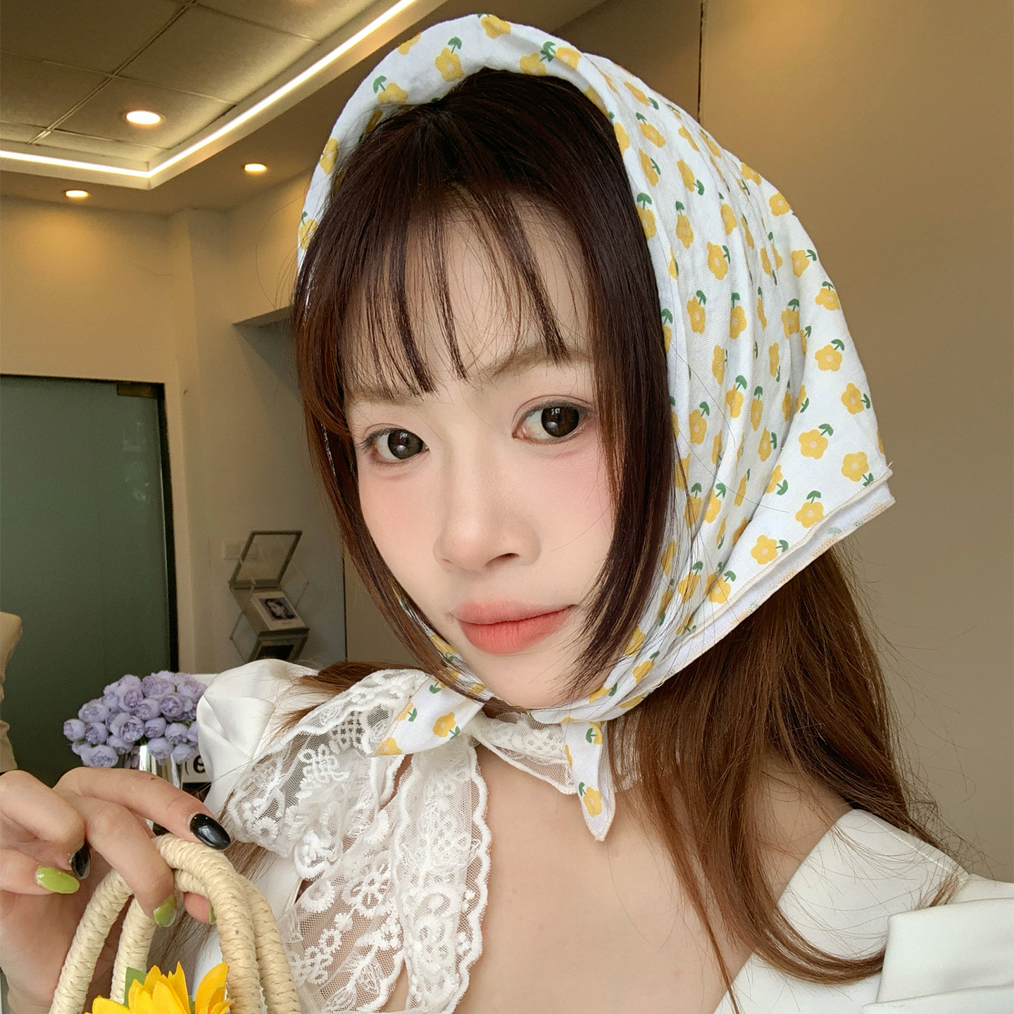 2025 봄 여름 얇은 목 보호용 작은 사각 스카프 여성용 다용도 예술적 트렌디 헤드 랩 장식 액세서리