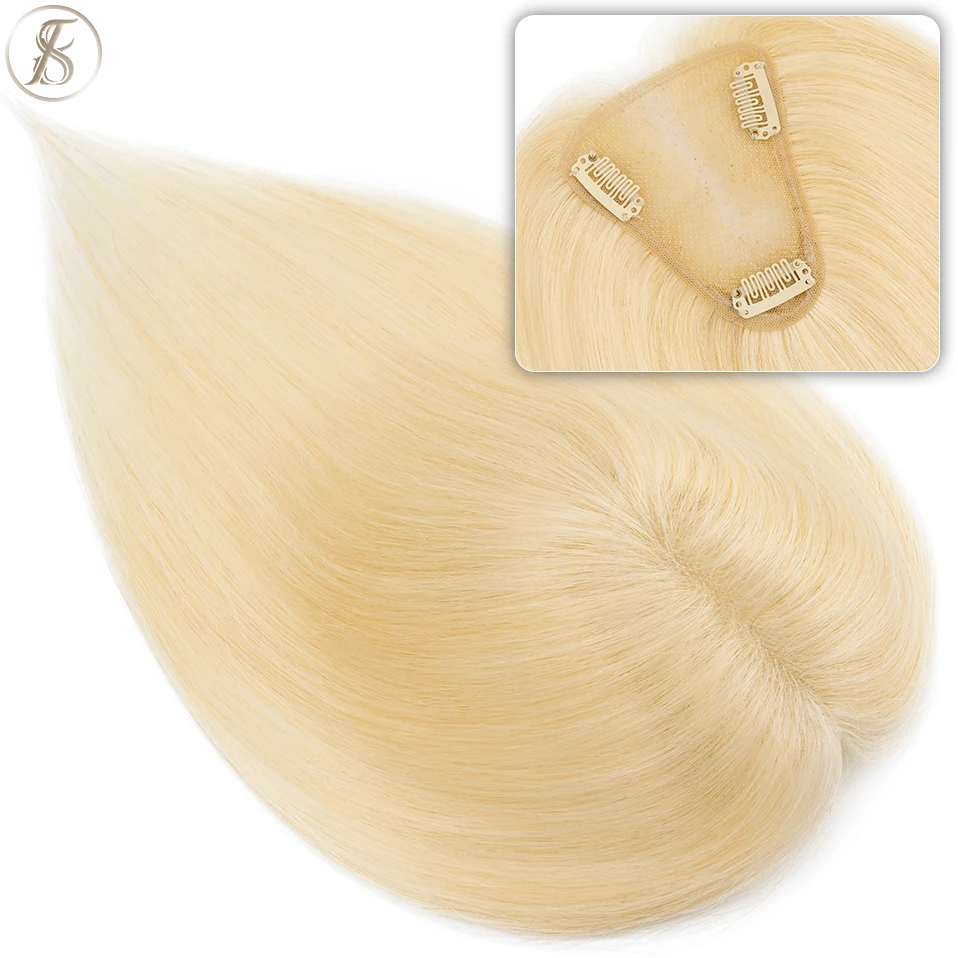 TESS 8x10cm Spitze Frauen Topper Hand Single Knot Haar Topper 10" Naturhaar Perücken Clip In Echthaar Extensions Blondes Haarteil
