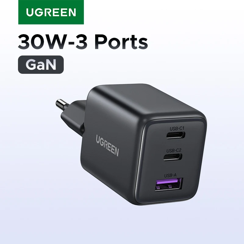 UGREEN 30W GaN cargador PD 3,0 QC4.0 USB C cargador para iPhone 16 15 14 Pro Samsung S25 Xiaomi Tablet iPad Air Pro cargador de teléfono