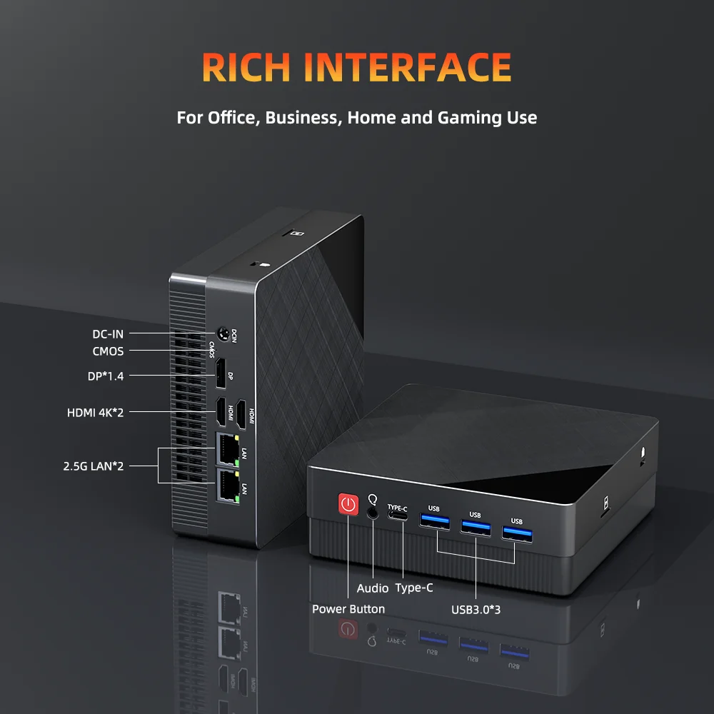 TexHoo Mini PC AMD R5 6600H R7 7730U R3 4300U Dual HDMI DP Wifi6 WDesktop Gaming Computer Dubbele netwerkpoorten