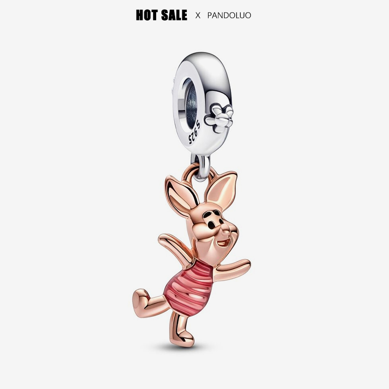 Disney Winnie the Pooh Piglet Dangle Charm เหมาะกับสร้อยข้อมือ PANDORA สําหรับผู้หญิง 925 จี้เงินลูกปัดเครื่องประดับของขวัญขายร้อน