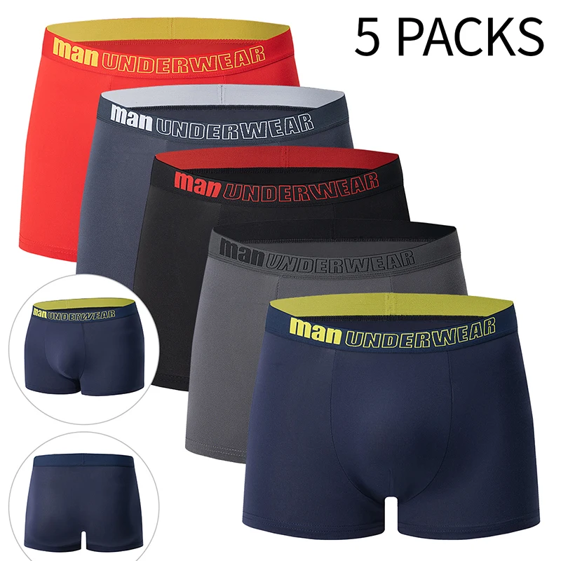 4/5Pcs ยุโรปและอเมริกาขนาดผู้ชายพิมพ์แฟชั่น Boyshort สบายผู้ชายเอว PLUS ขนาดชุดชั้นในเซ็กซี่ว่ายน้ํา