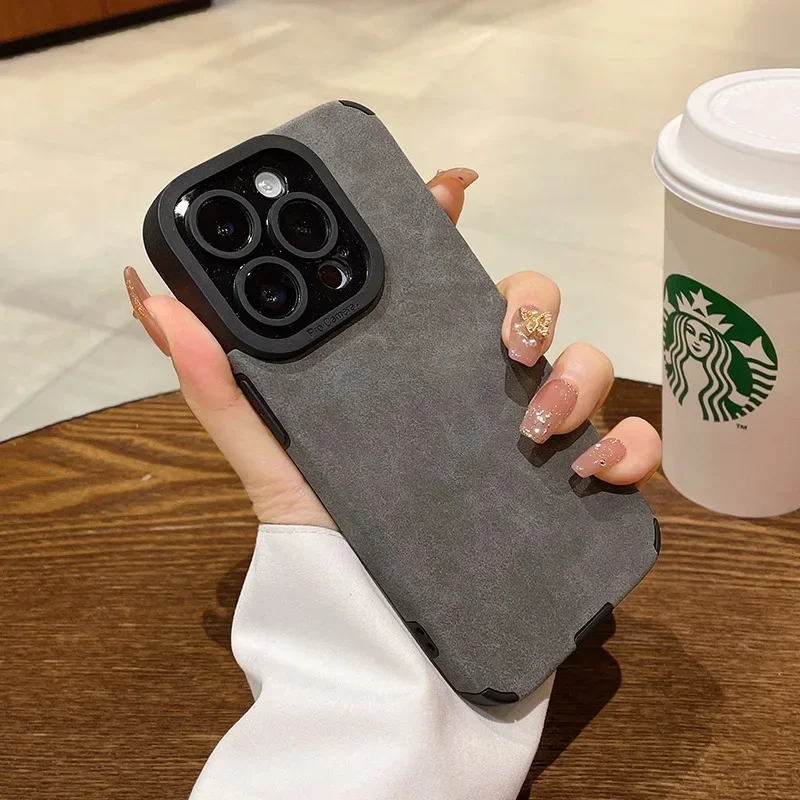 Funda de teléfono de moda para iPhone 16 15 14 13 12 11 Pro Max 16 Plus, fundas protectoras de lente completa de cuero y piel