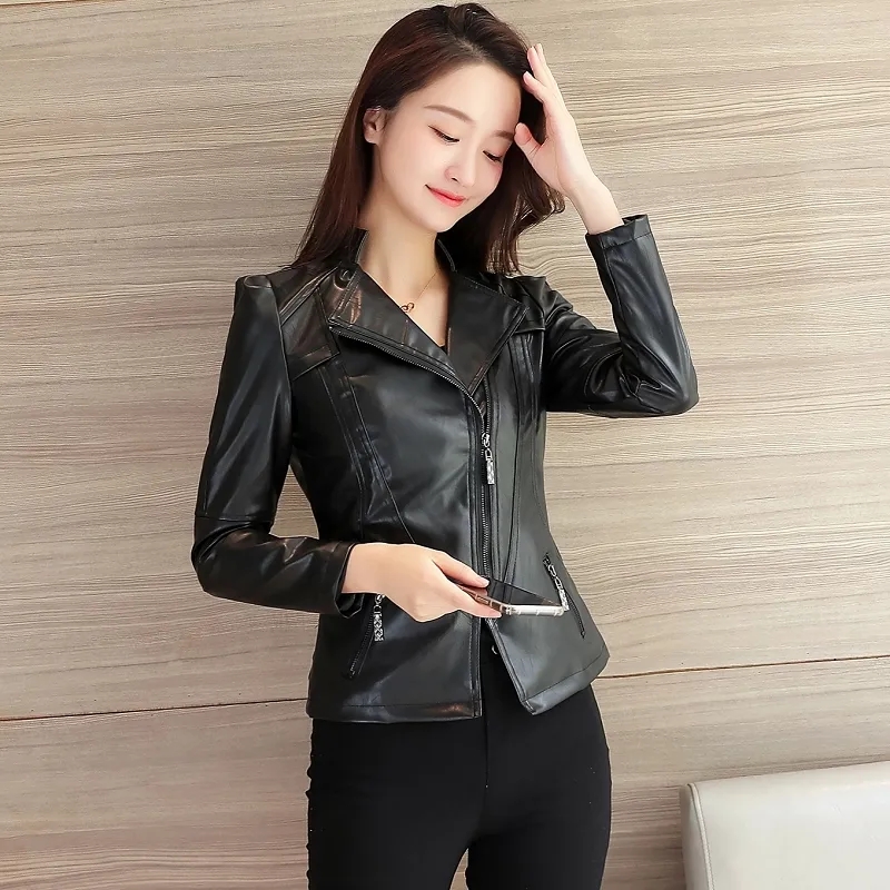 Blouson similicuir femme, décontracté, slim, imperméable, coupe-vent, basique, printemps automne