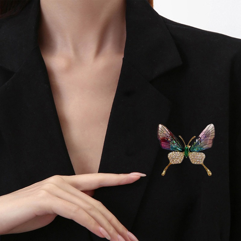 Purple Butterfly Brooch Women's Diamond-inlaid Alloy Insect-shaped Collar Needle Transparent Wings Advanced Butterfly Brooch