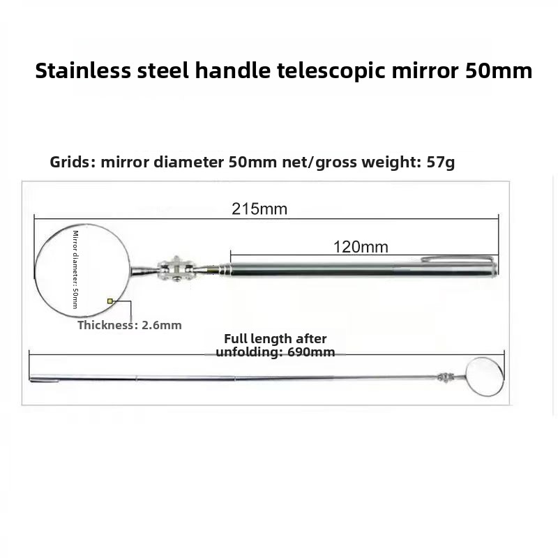 Petit miroir rond de 30Mm, outil télescopique extractible, miroir d'inspection universel à 360 degrés, détection inversée