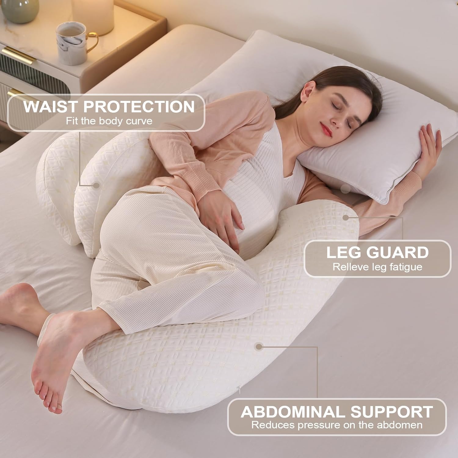 Almohada de embarazo, almohada de maternidad para dormir lateral, almohada suave para el cuerpo de embarazo, almohada de maternidad con almohada ajustable desmontable