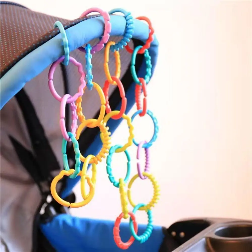 24pcs/set Stroller Plastic Connecting Rings Early Education Clip on Teething Rings for Babies Multicolor Multifunctional
