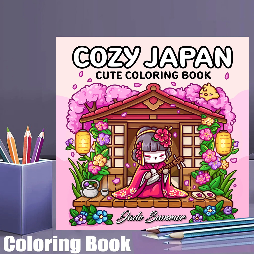 Cozy Japan: Cute Coloring Book for Adults and Teens with Charming Characters and Delightful Japanese Scenes for Relaxation