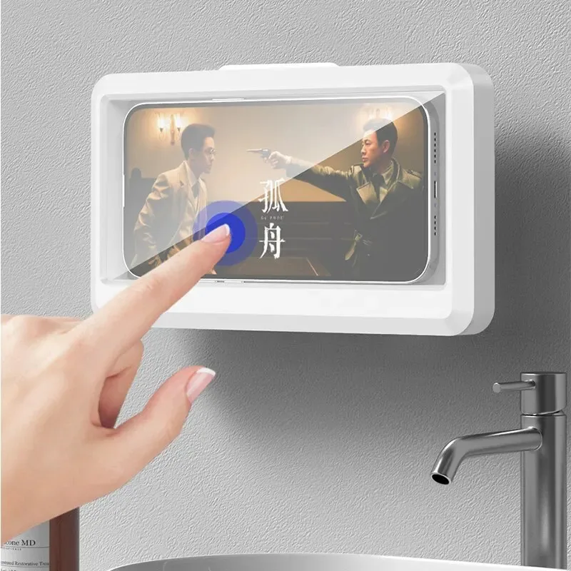 Suporte de telefone à prova d'água - Suporte de chuveiro com ventosa para banheiro/parede, acesso com tela sensível ao toque e vedação à prova de vapor, telefones máx. de 6,7"