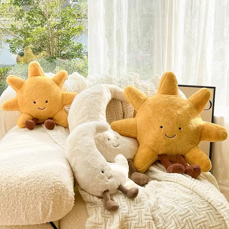 คุณภาพสูง Smile Face Moon สีเหลือง Sun Plushie เบาะตุ๊กตาน่ารักสภาพอากาศ Plush ของเล่นสําหรับตกแต่งห้องนอนเด็กโซฟาโยนหมอน
