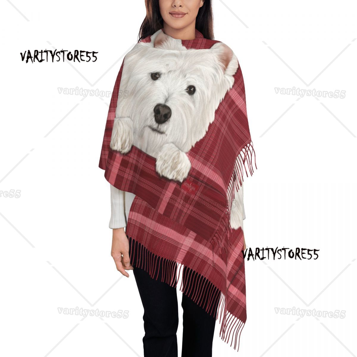 Luxus West Highland White Terrier Hund Quaste Schal Frauen Winter warme Schals Wraps Damen Westie Schals