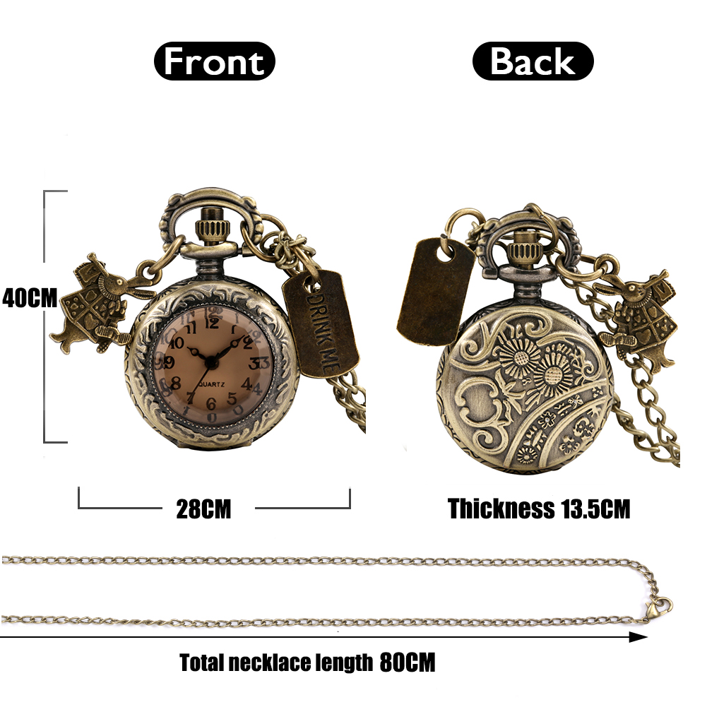 Reloj De cuarzo Vintage encantador conejo Reloj De bolsillo De bronce colgante Flip cubierta transparente Reloj con cadena regalo para Gril Reloj De Bolsillo
